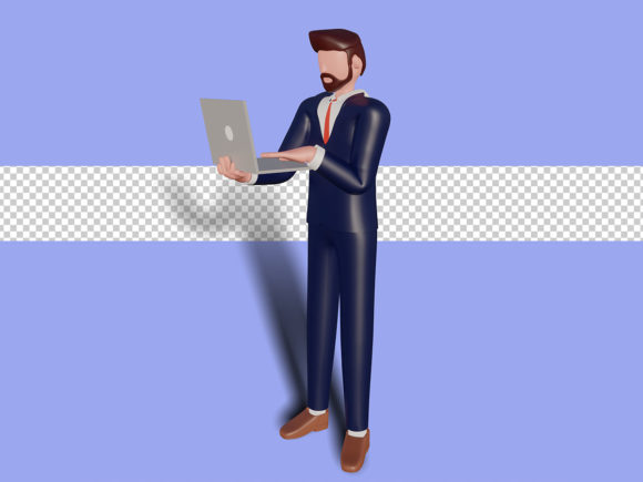 3d Male Character Holding Laptop