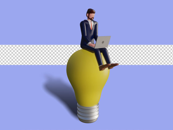 3d Male Character is Typing and Sitting