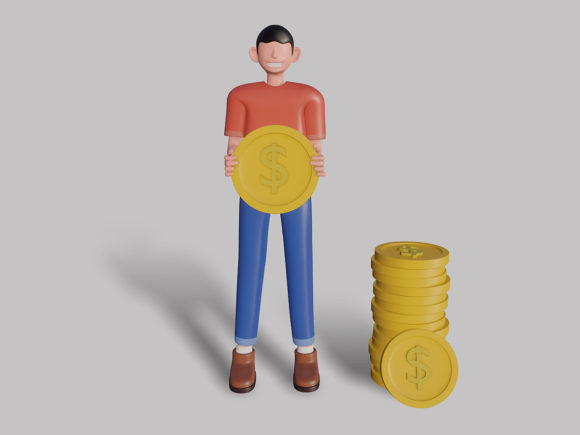 Elevate Your Portfolio and UI Projects with a 3D Male Character Holding a Coin