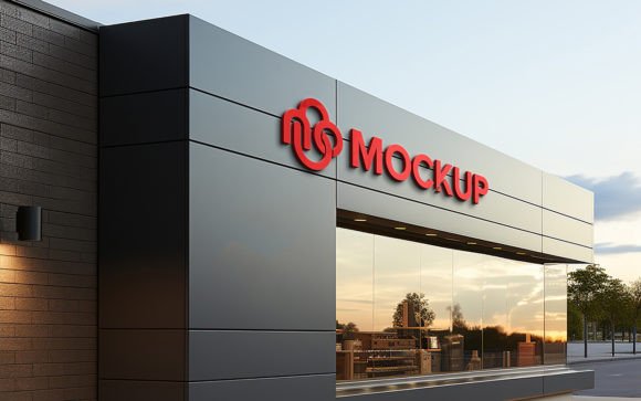 Evaluating the 3d Red Logo Mockup Facade Sign for Brand Presentation