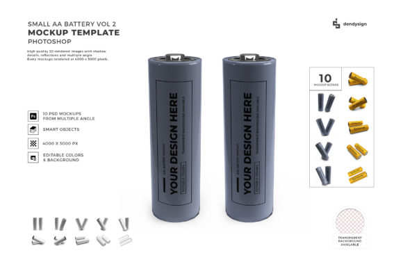 Small AA Battery 3D Mockup Set Bundle 2