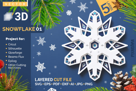 Snowflake 01 3D Layered SVG Cut File